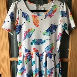 Rainbow feather LuLaRoe Amelia dress! Medium! HTF!